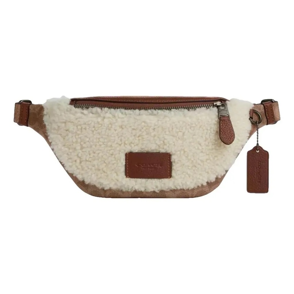 Coach Shearling Belt Bag with Brown Leather